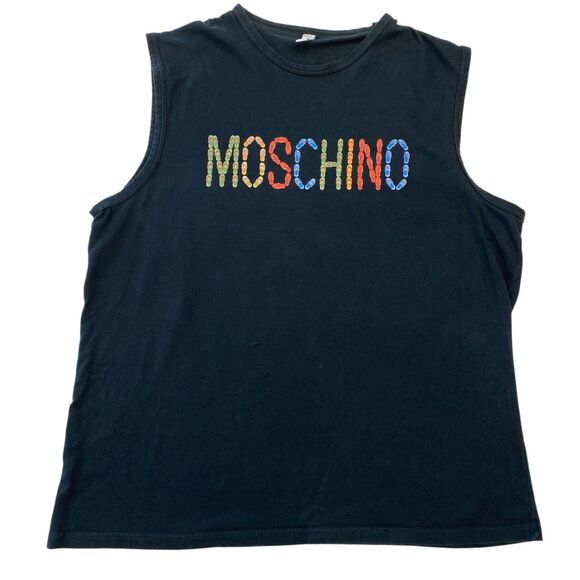 Moschino Mare Tank Top Womens 3XL Black Sleeveless Flip Flops Beach SpellOut - Picture 1 of 10